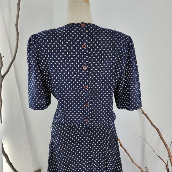 Vintage 80s navy polka dot summer dress - Picture 3 of 9